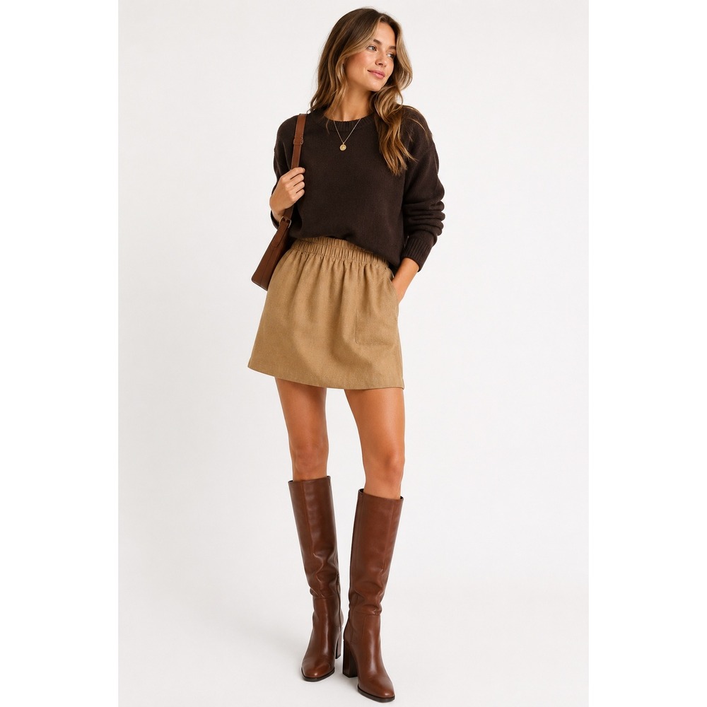 J.Crew Pull-On Wool Blend Mini Skirt, Women's Sz 12, NWT Camel, Preppy Classic